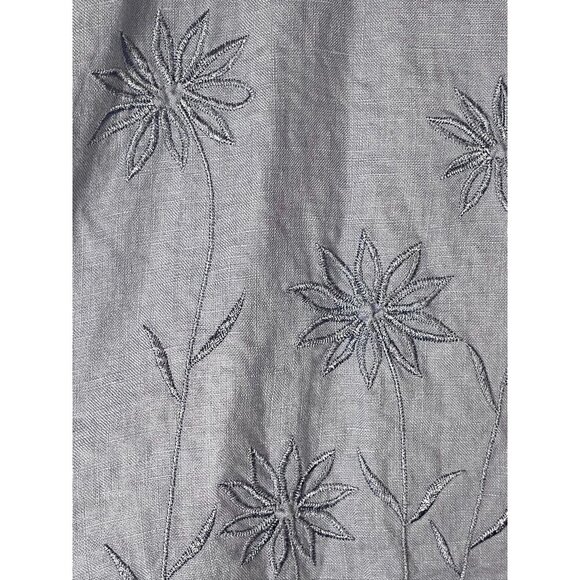 Irish Linen Floral Embroidery Shirt 1X Coastal Preppy Classic Western Boho Chic - Picture 5 of 12